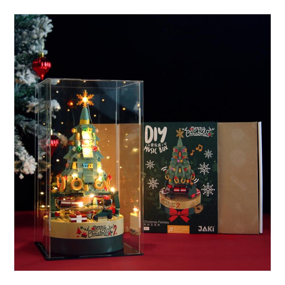 360pcs Bausteine Weihnachtsbaum Spieluhr DIY Modell mit LED Licht - Rotierende Weihnachtsdekoration für Kinder - Bastelset für kreative Weihn