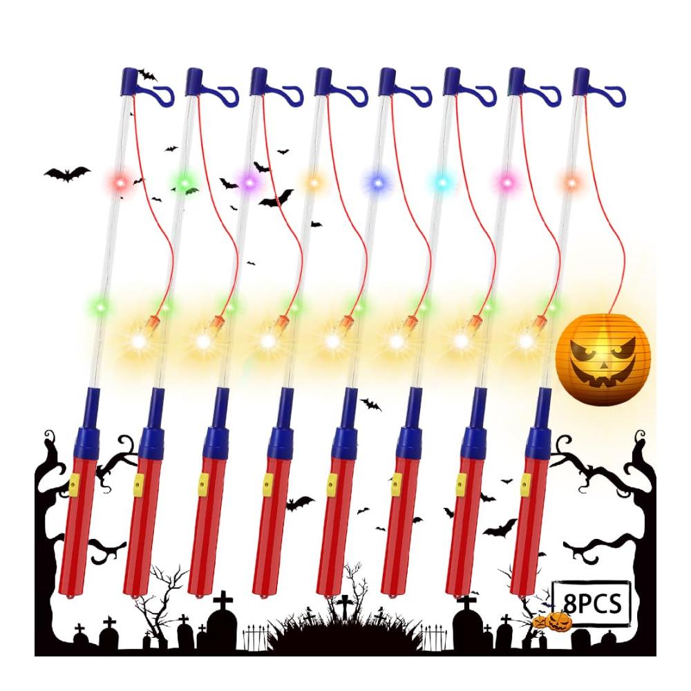 LED Laternenstab Set mit 8 Papierlaternen - Ideale Dekoration für St. Martin Halloween und Kinderpartys - Elektronischer Laternenstab mit 40 cm Länge - Stimmungsvolle Beleuchtung für Kostümpartys