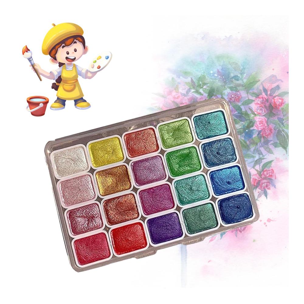 Kreative Vielfalt 20 Farben Aquarellmalfarben-Set mit Glitzereffekt | Tragbare Wasserfarbenbox mit Metallic- und Perlglanzfarben | Ideales Geschenk für Künstler und Malbegeisterte (1ml-A