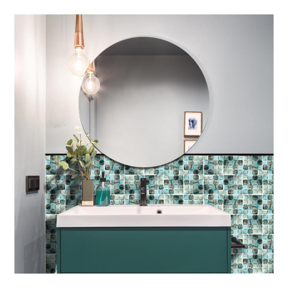 Selbstklebende Fliesenaufkleber 10x10cm Mosaik in Grün & Weiß - Vinyl Fliesenfolie für Küche und Bad wasserfest - DIY Wand- & Treppenveredelung (10 Stück