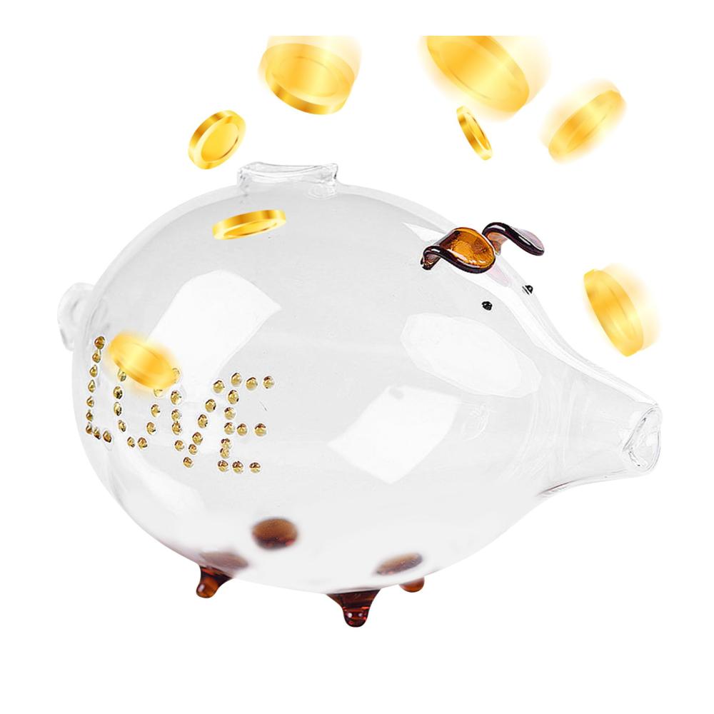 Niedliche Schweinchen-Münzbank | Kinder Sparbüchse mit Goldbohnen-Vorratsglas | Tierspielzeug Spardose für Mädchen | Handgefertigtes Glashandwerk | Geld sparen mit Stil