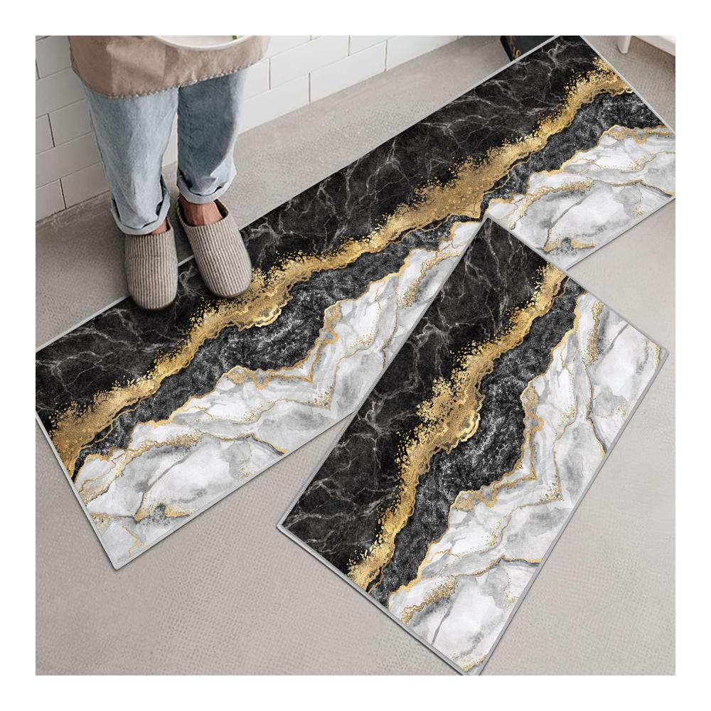 Erfrischendes Design! 2er-Set Waschbare Küchenteppiche mit rutschfestem Sonnenblumenmuster für Küche Wohnzimmer Esszimmer & Bad. Idealer Läufer für jeden Raum! (Marmor A 40x120cm 40x60cm
