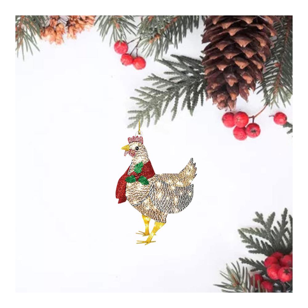 Spitzen 4 Stück Weihnachtsdekorationen Leuchtendes Huhn mit Schal für festliche Feiertage! Perfekte Ergänzung für Ihren Weihnachtsbaum und Erntedankfest