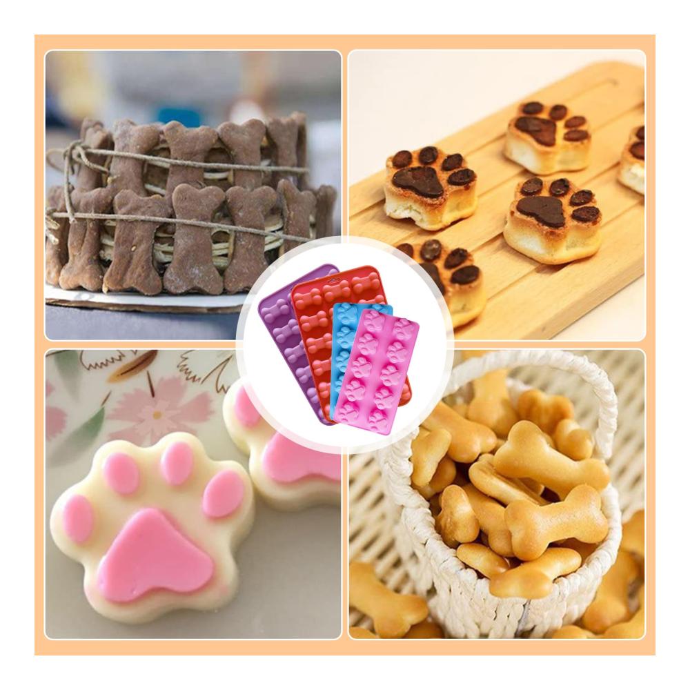 Premium Backunterlagen Set 4-teilige Hundeleckerli Silikonformen mit Katzenpfoten- und Hundeknochen-Design - Antihaftendes Backzubehör für selbstgemachte Hundekekse und Leckerlis