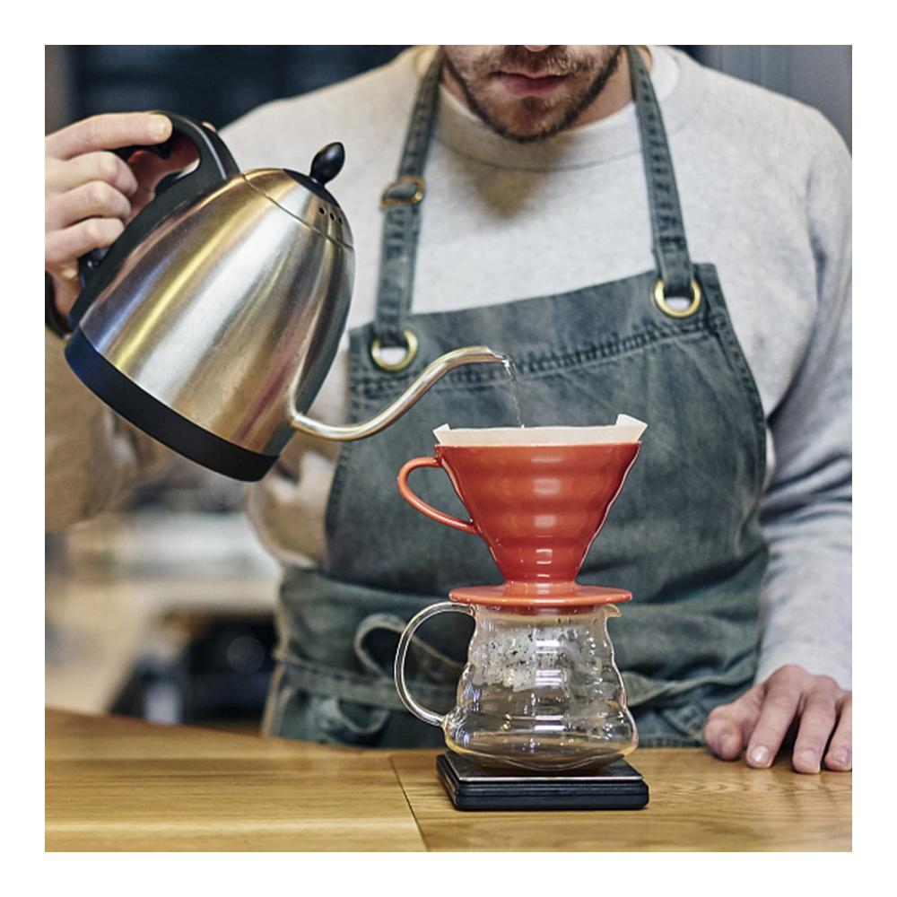 Handgebrühter Kaffee-Genuss Glas Kaffeekanne 360ml von KINHARD | Hitzebeständig | Teekanne für aromatischen Kaffee & Tee | Wasserkocher inklusive | Perfekt für Zuhause und Büro