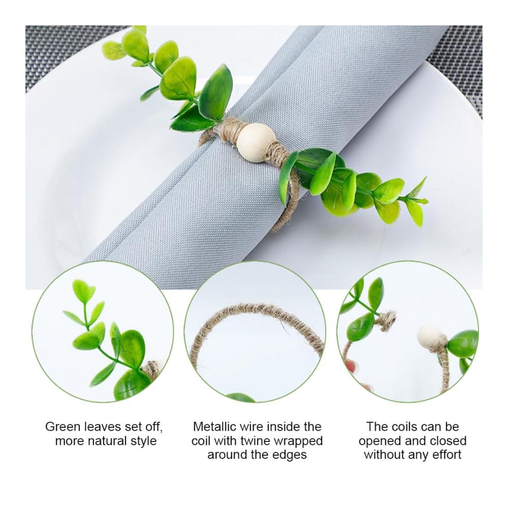 Elegante Tischakzente 4er Set Grüne Eukalyptus Blatt Serviettenringe – Perfekte Dekoration für Hochzeiten Partys und Abendessen – Stilvoll und praktisch
