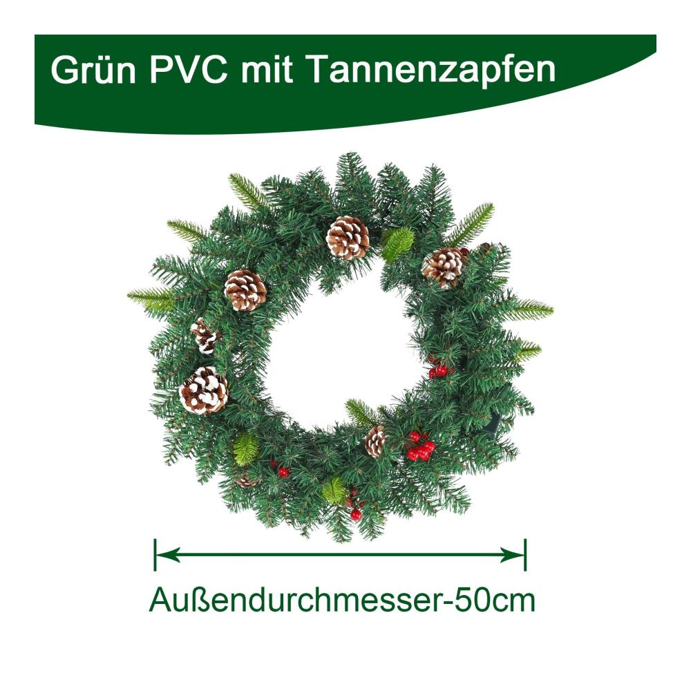 Weihnachtskranz & Tannengirlande Set - Künstliche Tannenzapfen & Rote Beeren - 50cm Durchmesser - Dekorative Weihnachtsdeko für Innen & Außen - Festliche Girlanden & Kränze für Hauswand & Tür