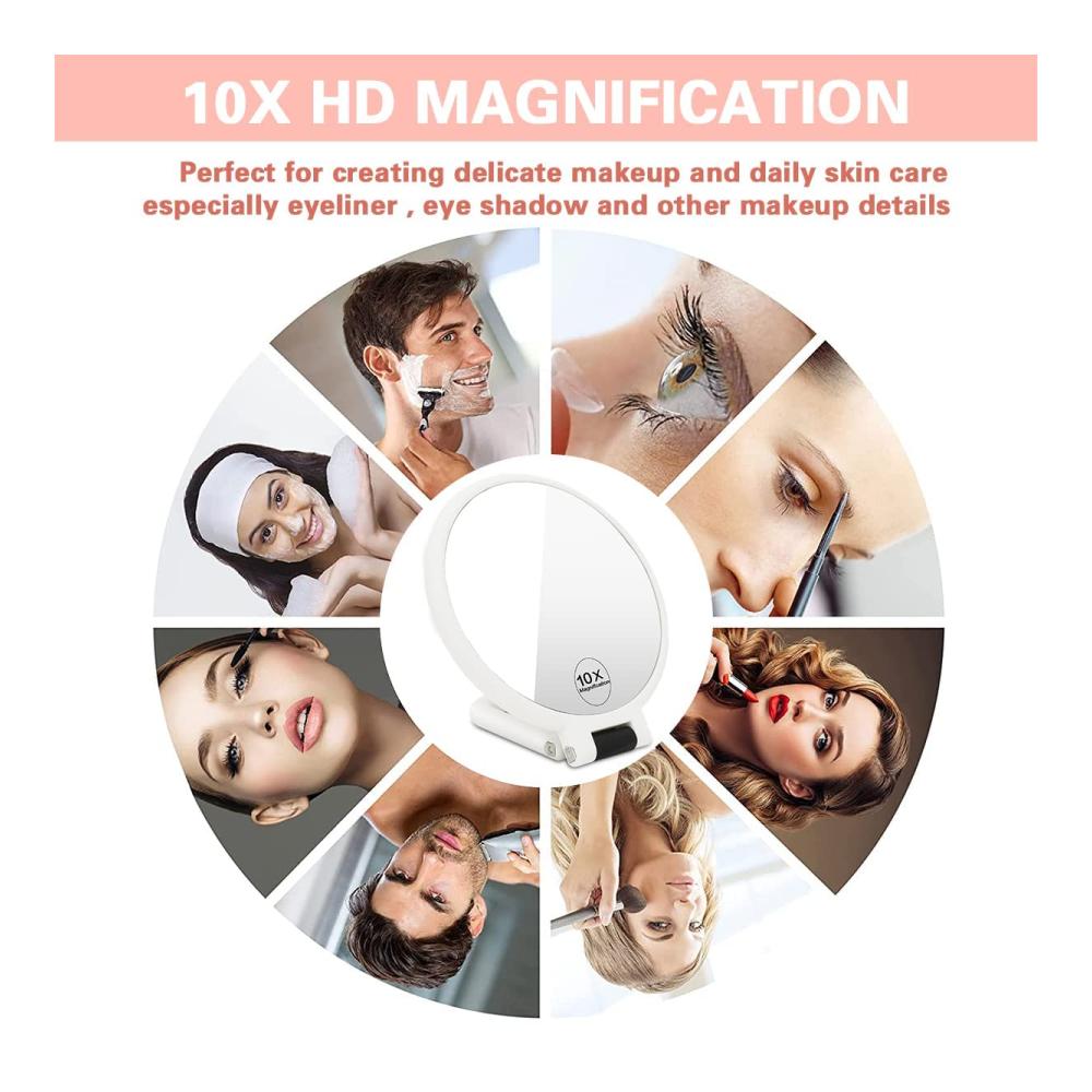 Premium Tischspiegel Klappbarer Handspiegel mit 10X Vergrößerung 360° Drehung doppelseitig mit Griff – Ideal für Reise und Kosmetik