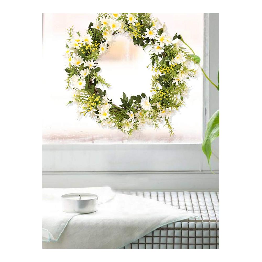 Blühender Gänseblümchenkranz aus Seidenblumen und Grün für Frühling und Sommer – Perfekte Bauernhaus-Dekoration für Fenster und Wände (Gelb 35cm