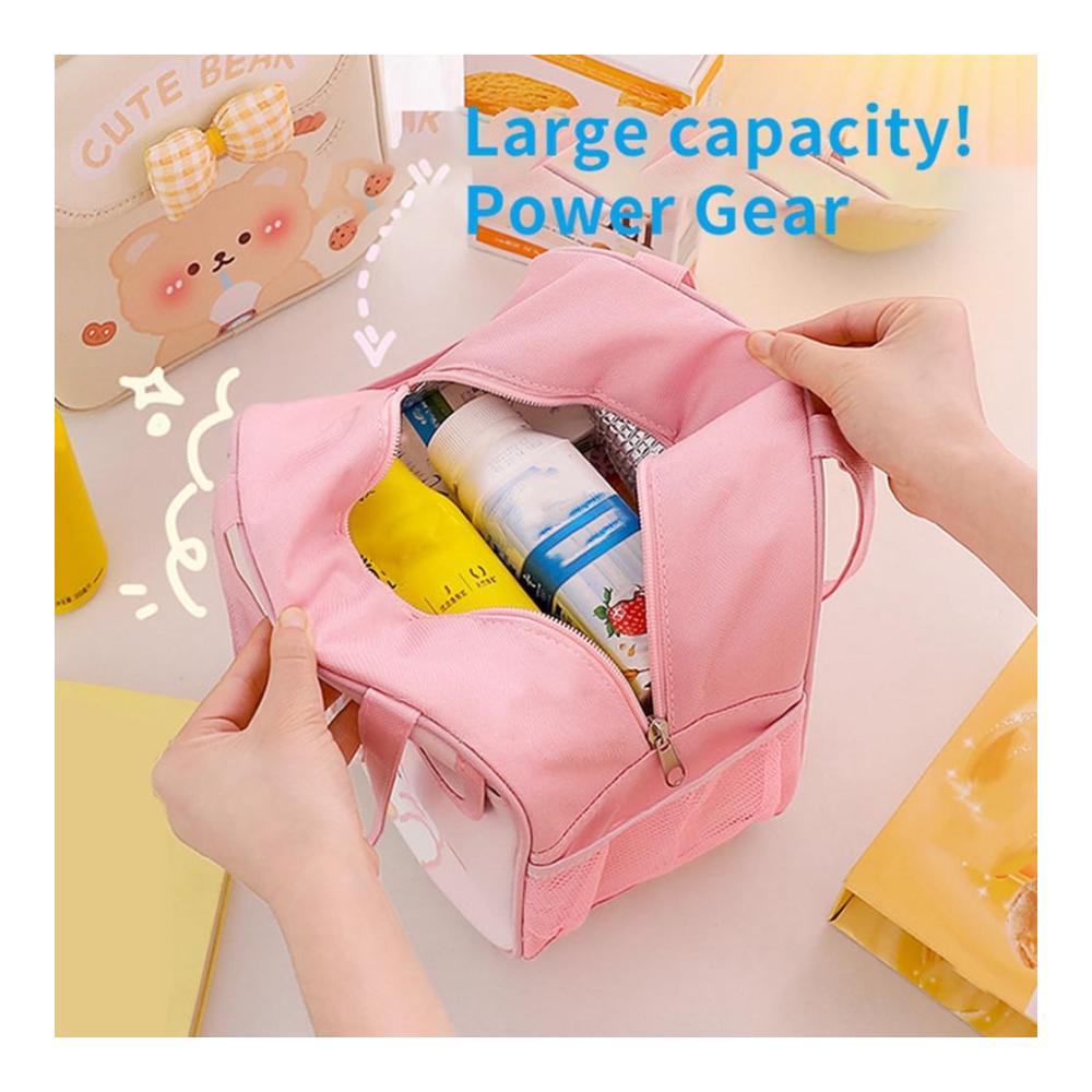 Entzückende Lunch-Tasche für Mädchen | Süße Isolierte Tragetasche für Heiße/Kalte Speisen | Wiederverwendbare Lunchbox | Kawaii-Design | Beige | Langle