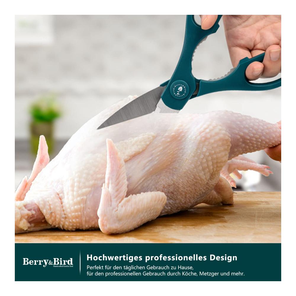 Küchenscheren mit Mikrozahnung | Berry & Bird Allzweckschere 20.2 cm aus rostfreiem Edelstahl | Ideal für Garten & Haushalt | Spülmaschinenfest | Hochwertige Mehrzweckschere
