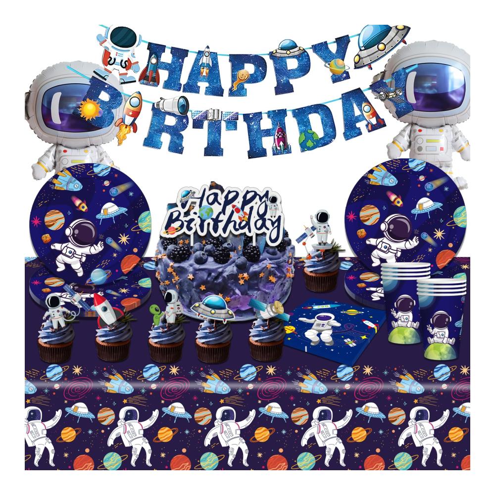 Erstaunliches Galaxie Geburtstag Partyzubehörset Weltraumdekorationen mit Tellern Tassen Servietten Astronauten und Sonnensystem-Themen. Perfekt für unvergessliche Geburtstagspartys! (09-YUHANGYUAN-A1