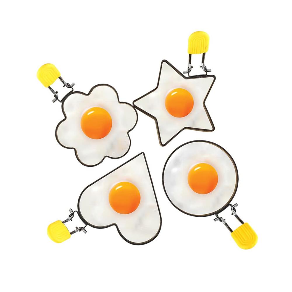 Premium Omelettpfannen Set - 4 Stück Spiegeleiformen mit Antihaftbeschichtung und Silikongriffen | Ideal für Pancakes Sandwiches Hackbraten & mehr
