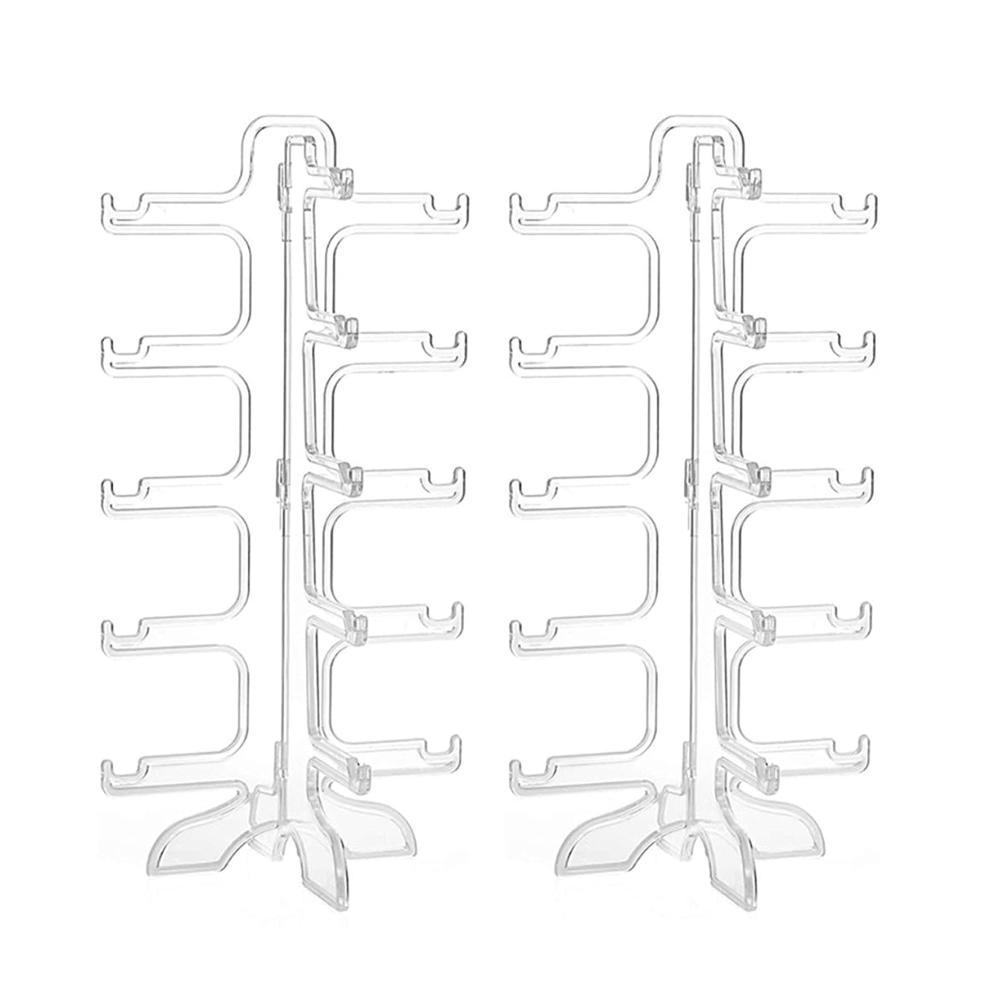 Organisieren Sie stilvoll Ihre Brillensammlung! Hakenständer zum Aufhängen - Sonnenbrille Display für 5 Brillen - Transparenter Brillenhalter aus Kunststoff - Praktisch für Aufbewahrung und Präsentation - 2 Stück Brillenständer - Kompakt 16*16*31
