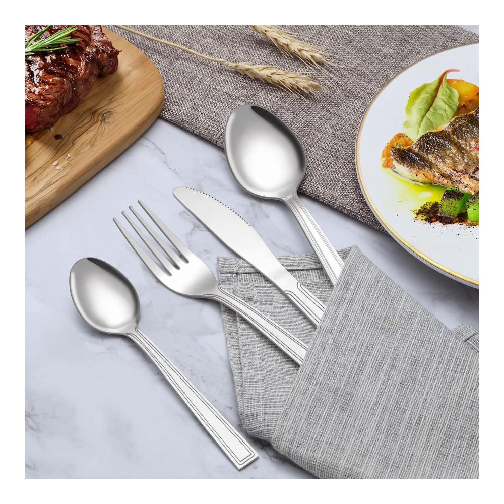 Entdecken Sie Eleganz 24-teiliges Hunnycook Besteckset für 6 Personen - Edelstahlmesser Gabeln und Löffel - Perfekt für Restaurant Party und Hochzeit - Klassisches Streifenhandwerk - Spülmaschinenfest und stilvoll