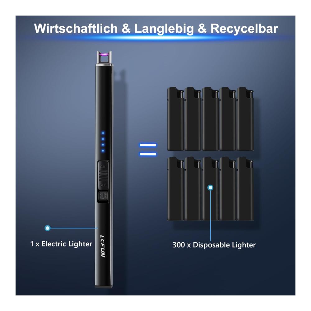 Elektrisches Lichtbogen Feuerzeug | USB aufladbar & winddicht | Stabfeuerzeug für Kerzen Grill und Feuerwerk | Plasma Feuerzeug elegant und langlebig | Wiederaufladbares Feuerzeug für den