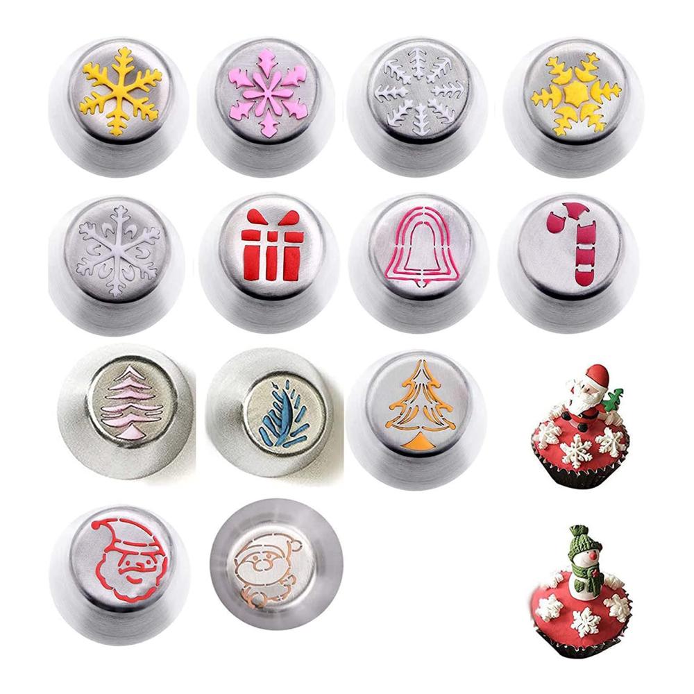 Weihnachtsblüten Spritztüllen Set 14PC - Profi Edelstahl Garniertüllen für Cupcakes Kekse & Kuchen Deko | Ultimative Backzubehör für festliche Geburtstags- & Weihnachtsfei
