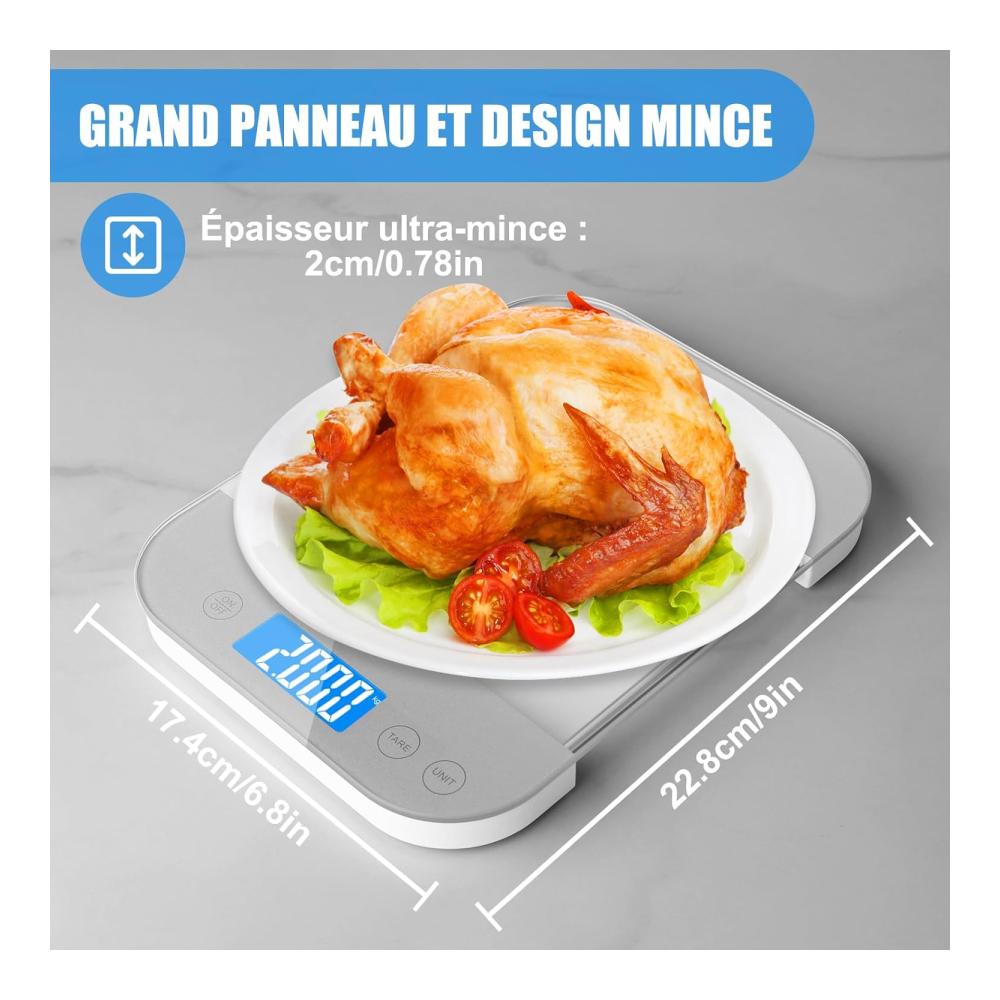 Digitale Küchenwaagen Präzise 15kg Haushaltswaage mit Wasserdichtem Glaspanel Sensor-Touch und Typ-C Aufladung. Inklusive Batterien für müheloses Backen und Kochen