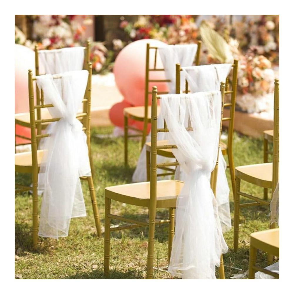 2er Set Stuhlhusse Hochzeit Weiß - Romantische Tüllhusse für elegante Stühle - Perfekte Dekoration für Hochzeiten & Events - Universal Stretch Hussen - 260cm x 150cm