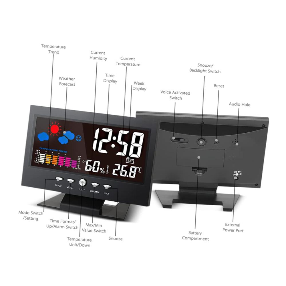 Entdecken Sie das Wetter mit Präzision Multifunktionale Wetterstation mit Farb-LCD Uhr Thermometer und Hygrometer - Immer informiert bleiben über Temperatur und Feuchtigkeit