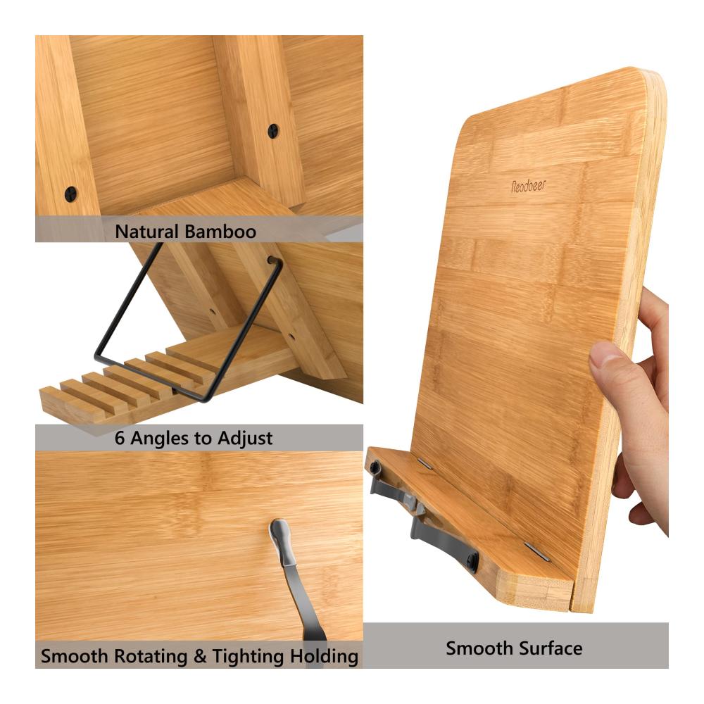 Praktischer Kochbuchhalter aus Bambus | Faltbarer Ständer mit 6 Höheneinstellungen | Idealer Leseständer für die Küche | Platzsparend und vielseitig | Inklusive 11 x 8.4 Zoll Arbeitsfläche | BGYP-001-A
