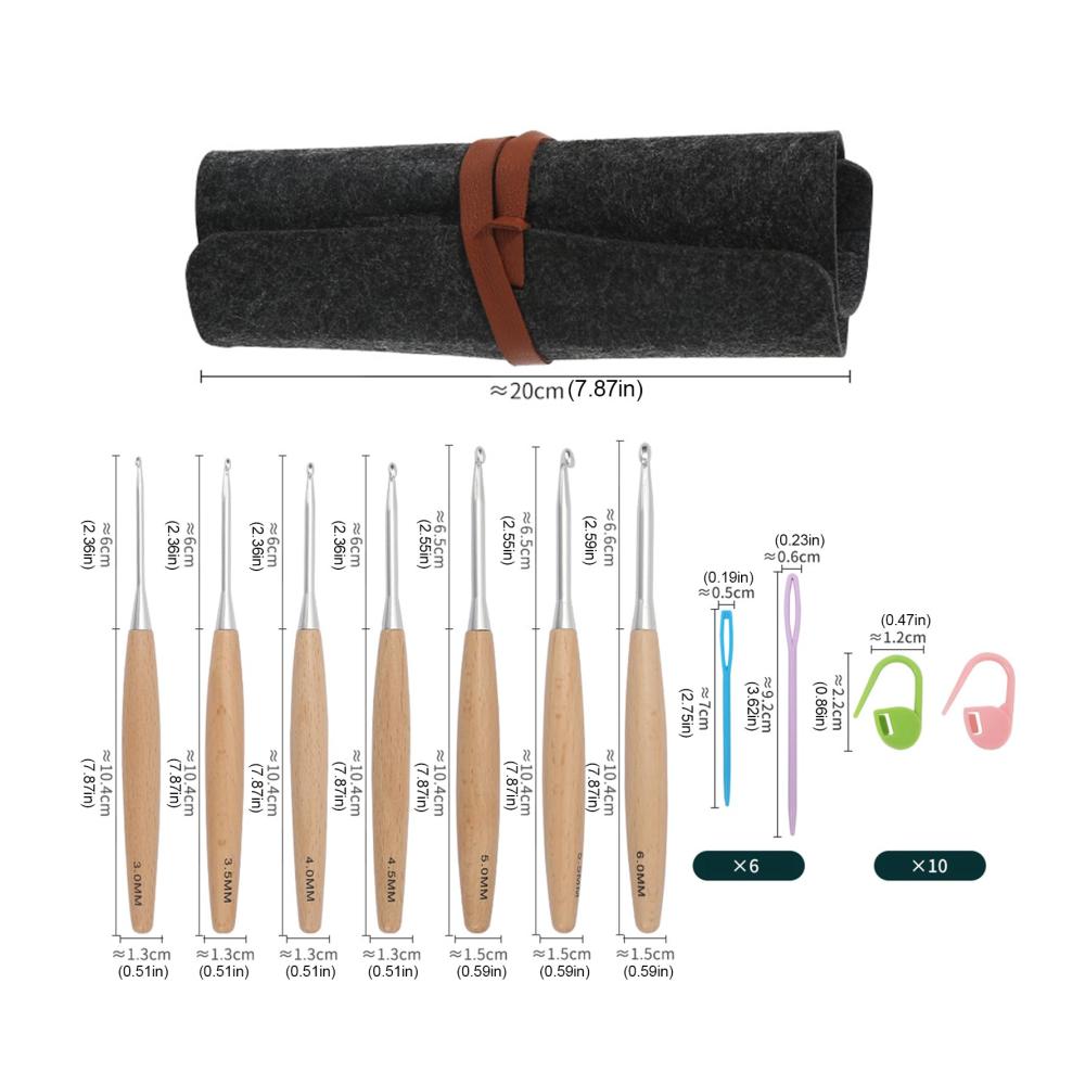 Ergonomisches Häkelnadel-Set aus Buchenholz inklusive Tasche – Ideales Strickset für Anfänger und Erwachsene – Hochwertige Häkelnadeln (13 mm bis 15 mm) mit ergonomischem Griff von Tesay