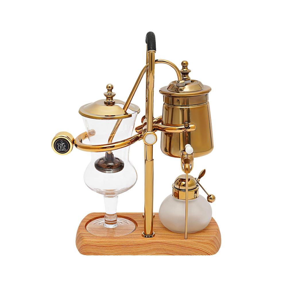 Edle Belgische Belgien Royal Family Balance Siphon Kaffeemaschine | Filterkaffeemaschinen | Eleganter Doppelt Geriffelter Fulcrum mit T-Griff | Goldfarben | Perfekte Kaffeekreationen