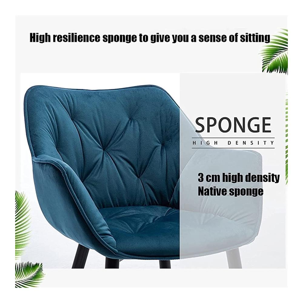 Entdecken Sie den Luxus 4er-Set Moderner Samt-Esszimmerstühle für stilvolle Wohn- und Schlafzimmer. Elegantes Design mit metallischen Beinen und Lounge-Komfort. Erhältlich in Blau/Grau mit schwarzen Füßen. Schaffen Sie eine einladende Atmosph
