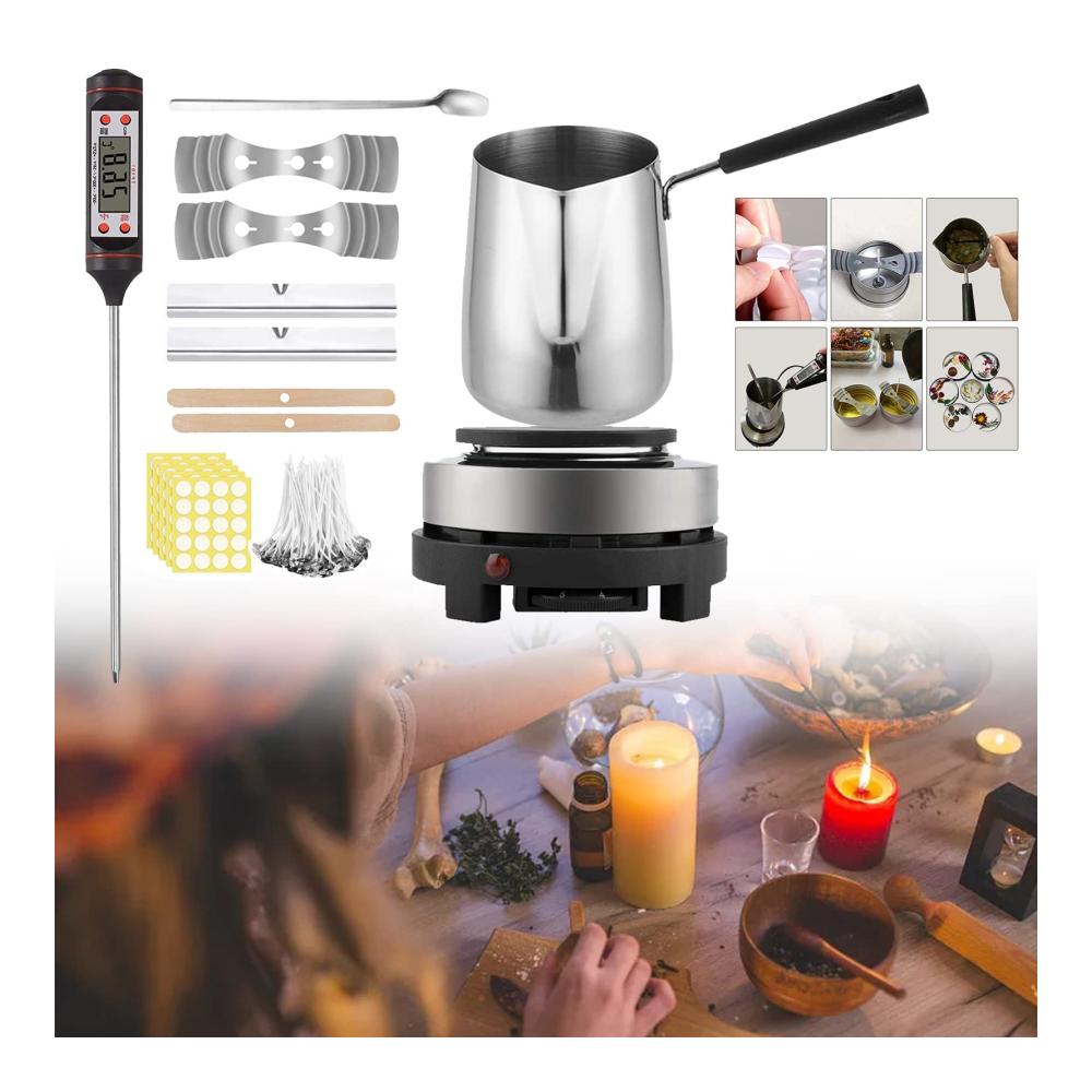 Entdecken Sie das ultimative Wachsschmelzer Elektrisch Set & Zubehör 600ml Wachsschmelzmaschine mit Gießkanne Thermometer & mehr für DIY Kerzenherstellung. Perfekt für Anfänger