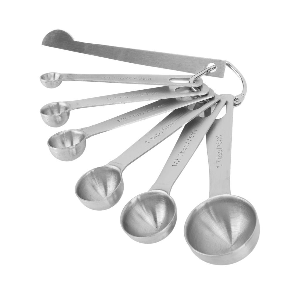Messlöffel-Set aus Edelstahl mit Nivellierer | 7-teiliges Back-Messlöffel-Set | Für Backen und Kochen | Passt in Gewürzgläser | Robust und prä
