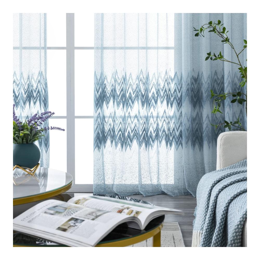 Kinderzimmer Vorhänge Set Halbtransparente Gardinenschals 86x214CM mit Blau-Wellen-Motiv. Stilvolle Ösen-Vorhänge für Wohnzimmer und mehr