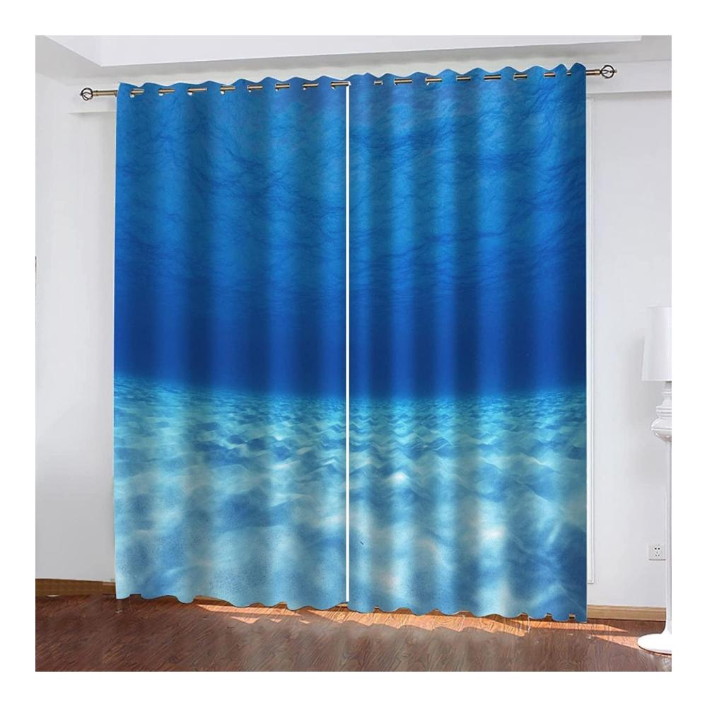 2er Set Gardinenschals - Blaues Meer Blickdicht Vorhänge für Schlafzimmer Wohnzimmer Deko - 3D Druck Ösenvorhang - B 117 x H 138 cm - Verdunklungsgardinen