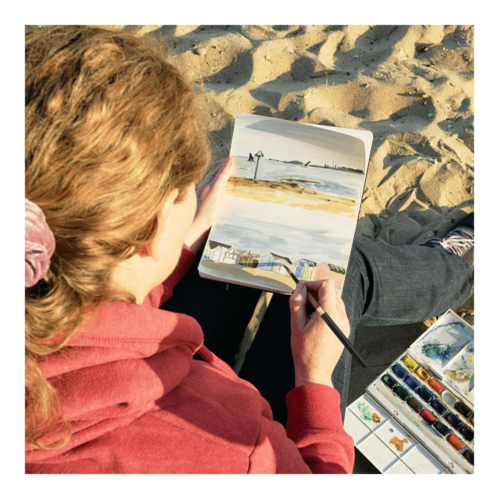 Hochwertiges Pinsel-Set für Aquarellmalerei - 4er Profi Rotmarder Reisepinsel mit Ledertasche | Perfekt für Wasserfarben | Hohe Farbaufnahme & Sprungkraft |