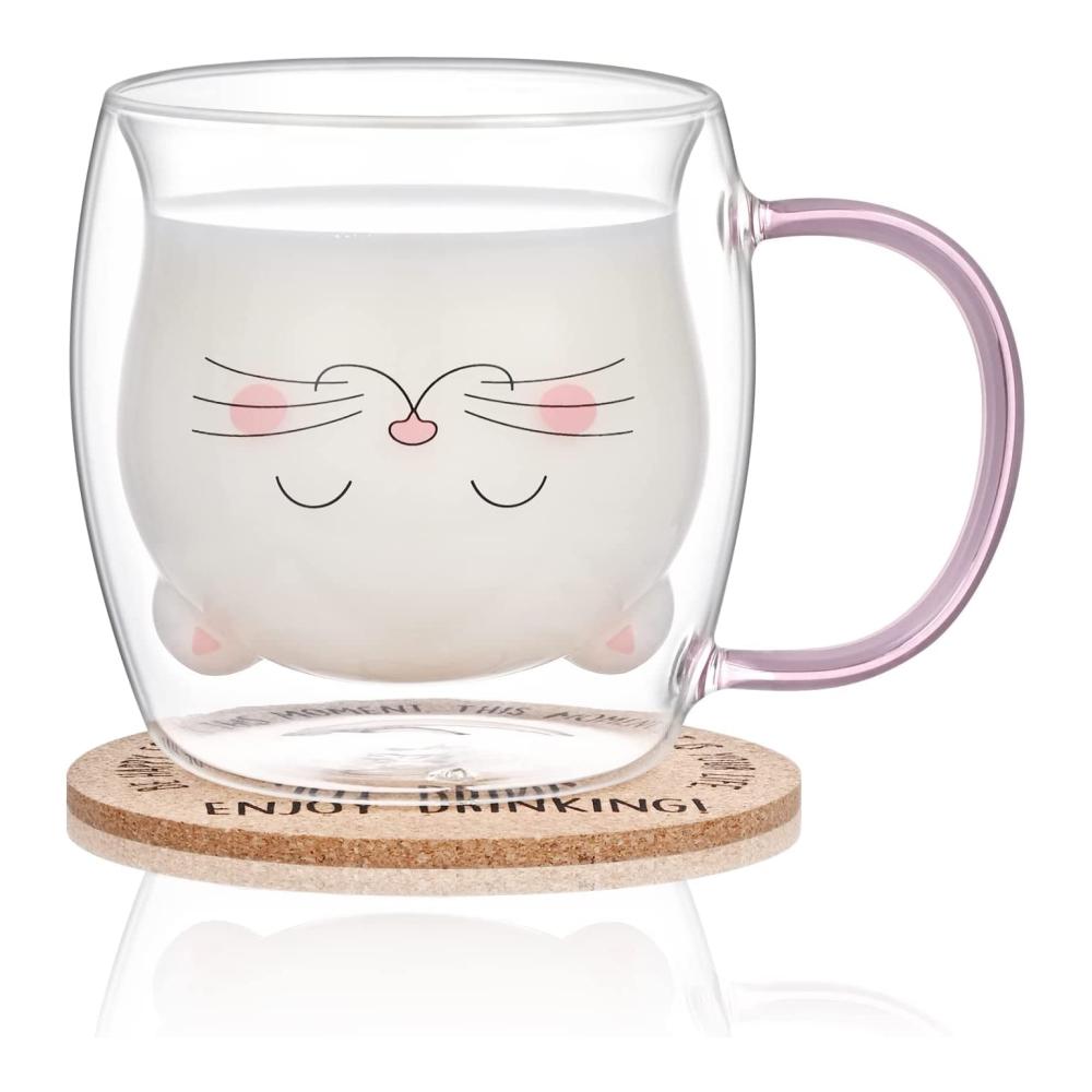 Exquisite Doppelwandige Kaffee- & Teegläser Set – Stilvolle Thermogläser mit Henkel & Untersetzer für Genussmomente – Perfekte Geschenkidee für Frauen & Kinder zu Geburtstag Weihnachten & Valentinstag