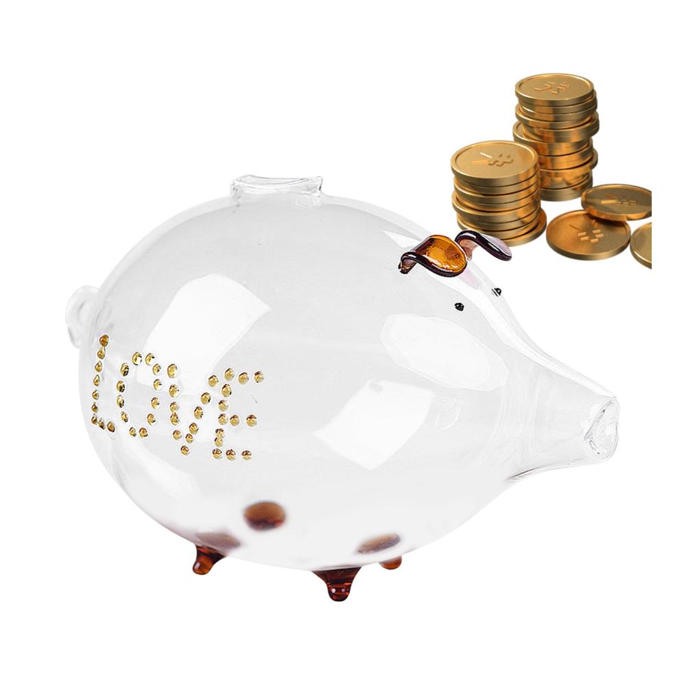 Niedliche Schweinchen-Münzbank | Kinder Sparbüchse mit Goldbohnen-Vorratsglas | Tierspielzeug Spardose für Mädchen | Handgefertigtes Glashandwerk | Geld sparen mit Stil