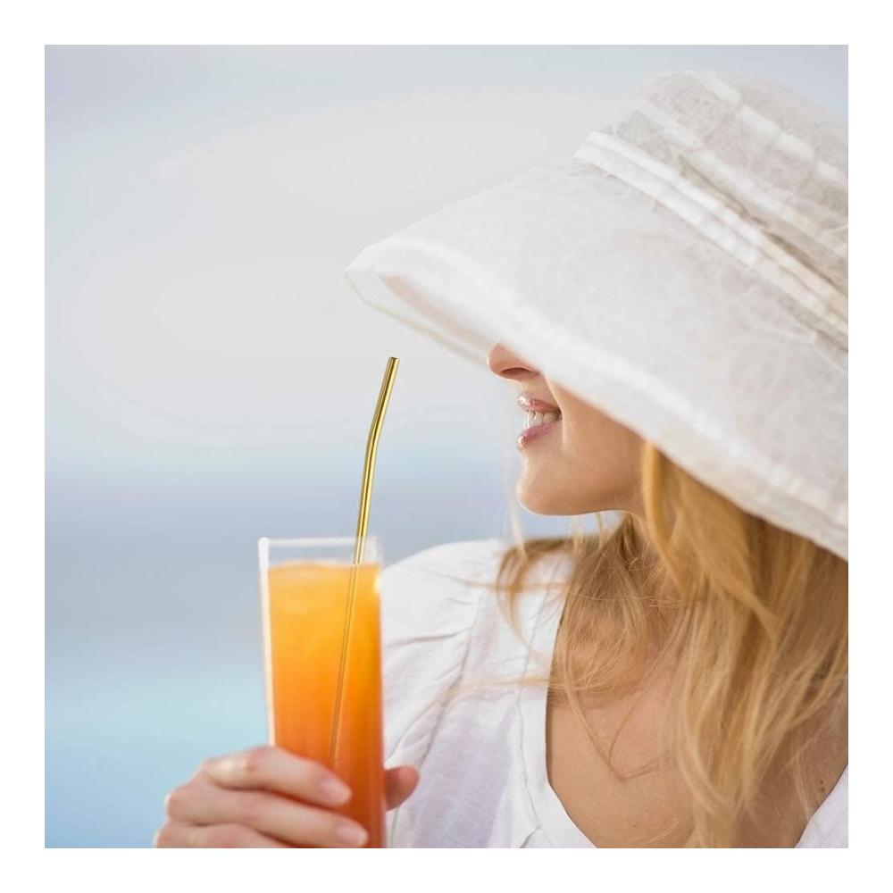 Wiederverwendbare Strohhalme 7er Set Edelstahl-Trinkhalme & Löffel 2-in-1 für Smoothies Cocktails Kaffee - Inkl. Reinigungsbürsten & Aufbewahrungsbeutel (C