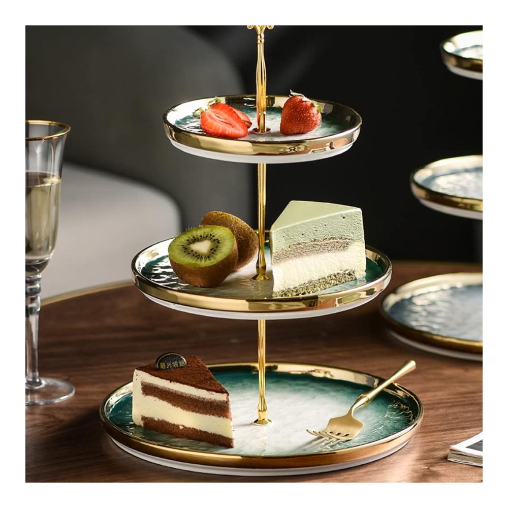Eleganter Tortenständer 3-stöckig – Cupcake-Obstkorb & Serviergeschirr – Gebäck-Serviertablett für Hochzeit & Geburtstag – Obstschale – Teller für Tee-Partys (Color  B