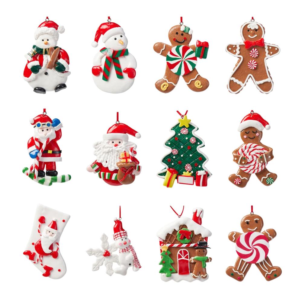 12er Set Weihnachtsbaumanhänger - Lebkuchenmann Schneemann Weihnachtsmann - Anhänger für den festlichen Baum - Dekorative Weihnachtsfiguren und -ornamente