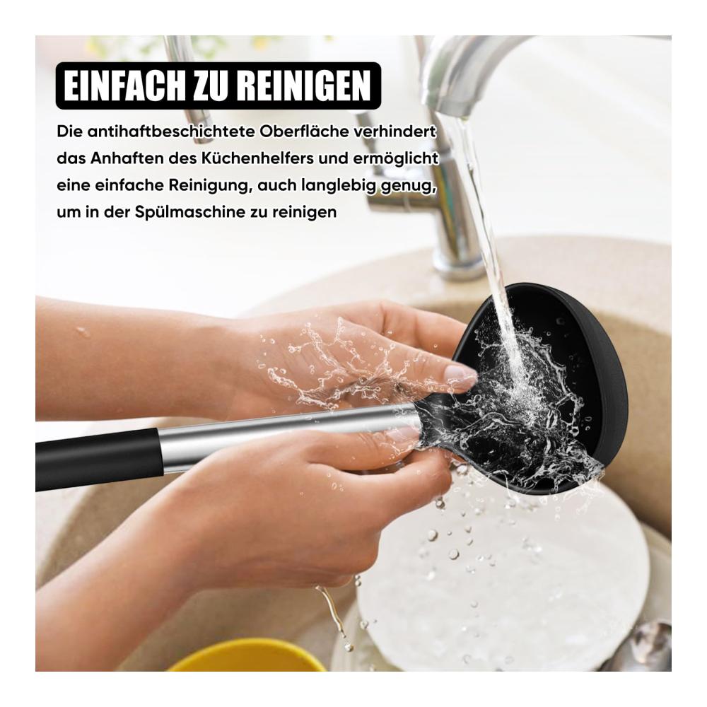 Hochwertiges Küchenhelfer Set 3-teiliges Silikon Pfannenwender Set mit Edelstahlgriff - Hitzebeständig Antihaft & Spülmaschinenfest - Perfekt zum Kochen und Backen