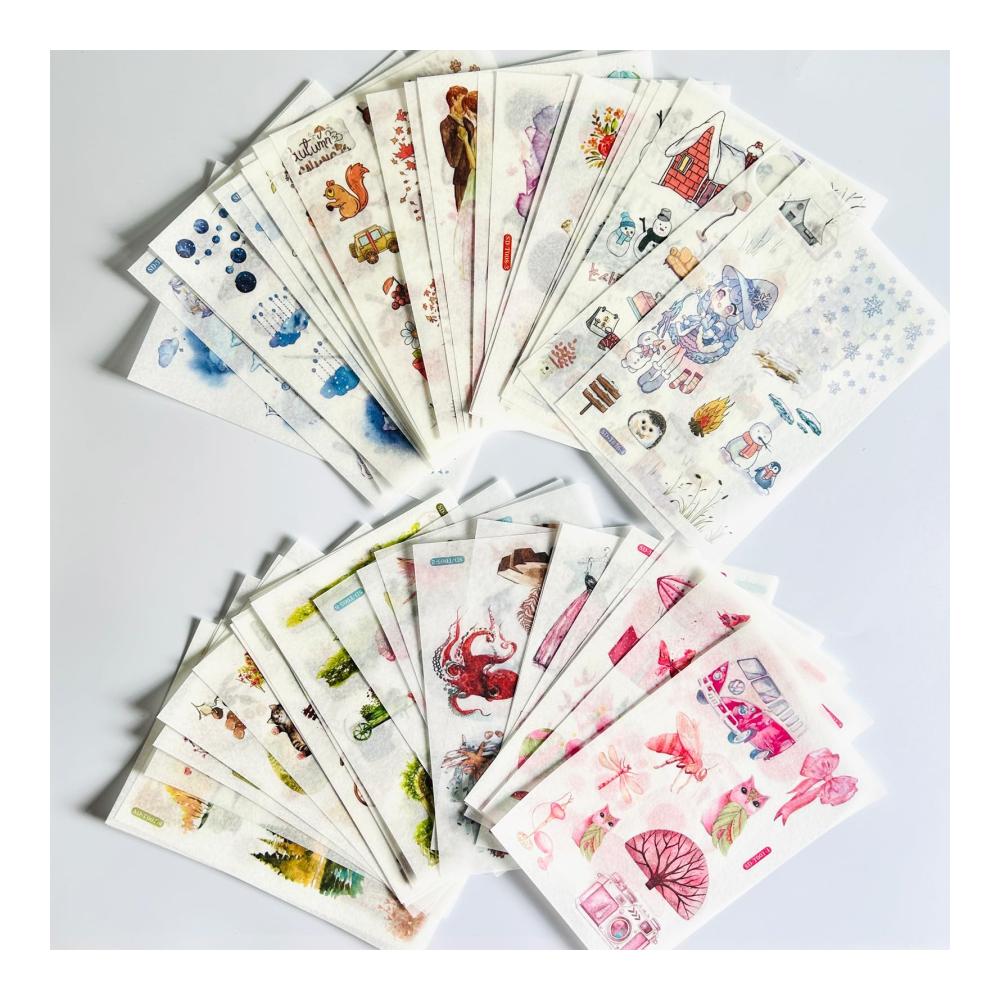 Entdecke die Magie des Scrapbookings mit unseren 48 Blättern Rub Ons Washi und Vintage Stickern! Perfekt für DIY Handbücher Tagebücher und Fotoalben von Erwachsenen