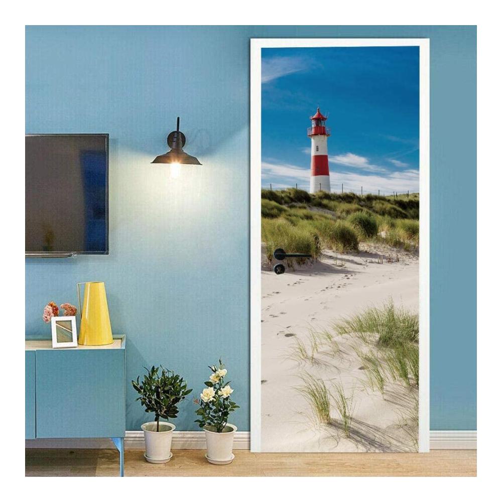 Türaufkleber 3D Meer Gebäude Leuchtturm Selbstklebend - Realistisches Türposter für Wohnzimmer Schlafzimmer Küche - XXL Tür Wandbild & Tür Foto 90x200cm - Einfache Tür Kunst & Wandaufkleber