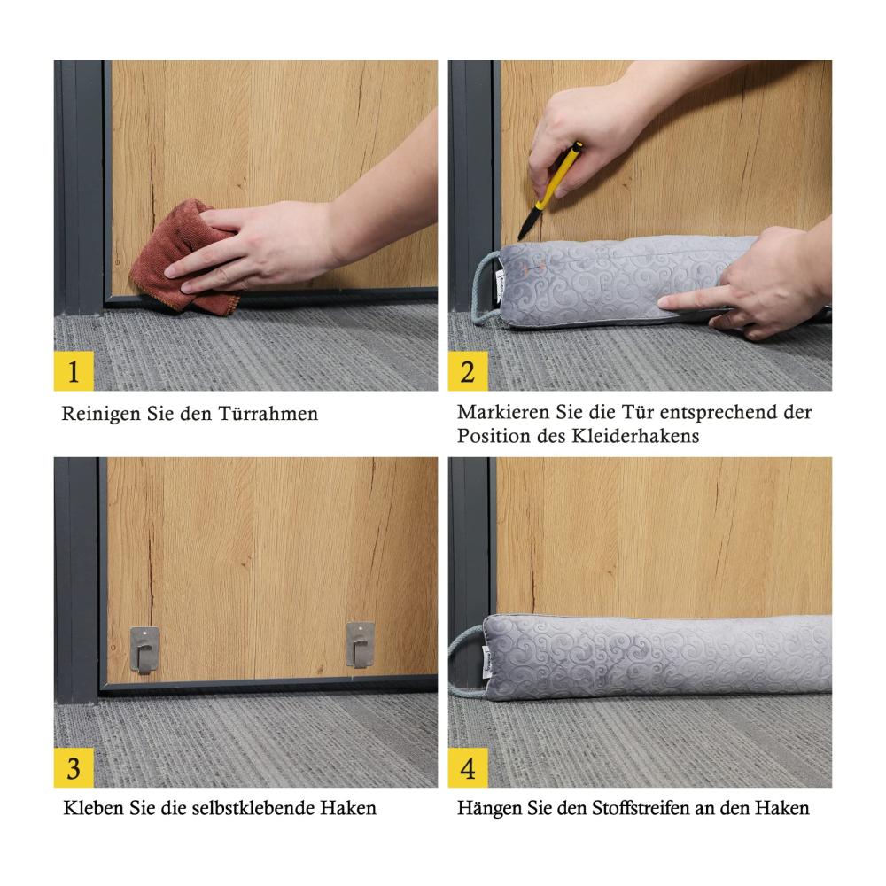 Premium Windstopper für stilvolle Wohnaccessoires & Deko - Extra schwere Türdichtung (97cm) für energieeffizientes Wohnen - Waschbar und leicht anwendbar - Insektenschutz und Lichtblockierung inklusive - Perfekter Zugluftstopper für Türen und Fenster - Mit 4 selbstklebenden Haken für einfache Montage - Grau um Türlücken von 0-10cm zuverlässig zu verschließen