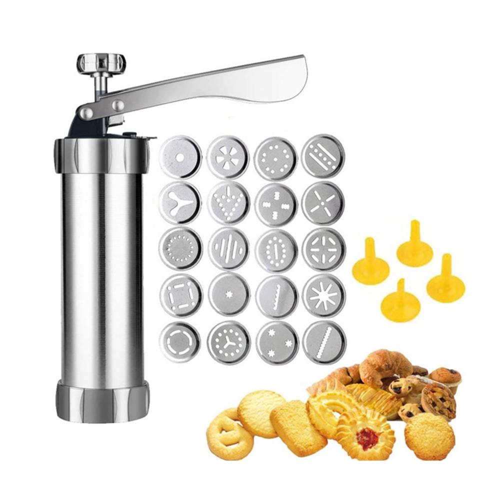 Professionelle Gebäckpresse Backen Sie mühelos perfekte Kekse! | Edelstahl-Kekspresse-Set mit 20 Spritzmustern und 4 Zuckerguss-Tipps für köstliche Kreationen
