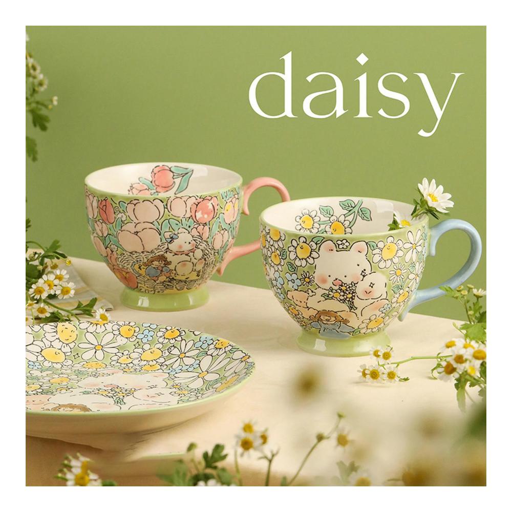 Tulpenform Cappuccinotassen Set – Kreative Paare genießen stilvolle Kaffeepausen – 500ml Keramiktassen mit Untertassen mikrowellengeeignet