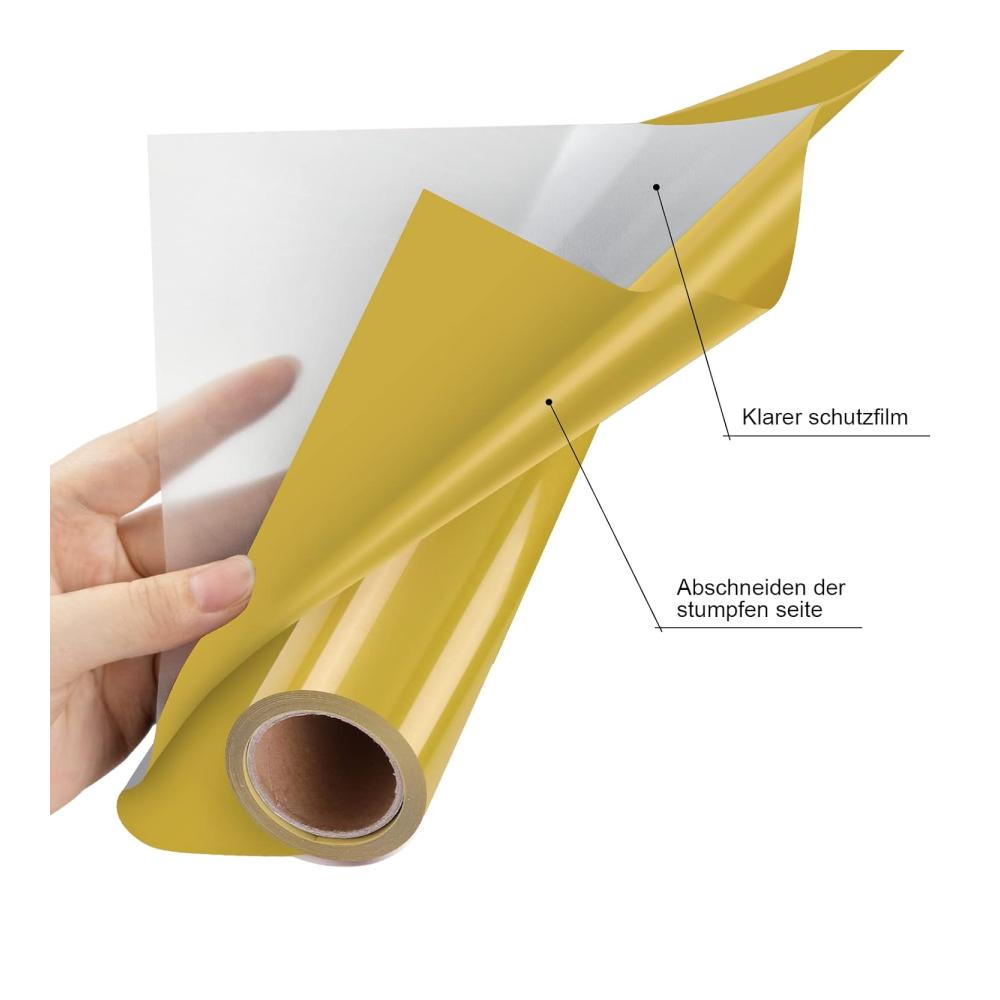 Entdecken Sie mit der Zwanzer Plotterfolie Textil Gold kreative Möglichkeiten! Hochwertige Vinylfolie für Cricut und Silhouette Cameo. Perfekt für DIY-T-Shirts und Stoff