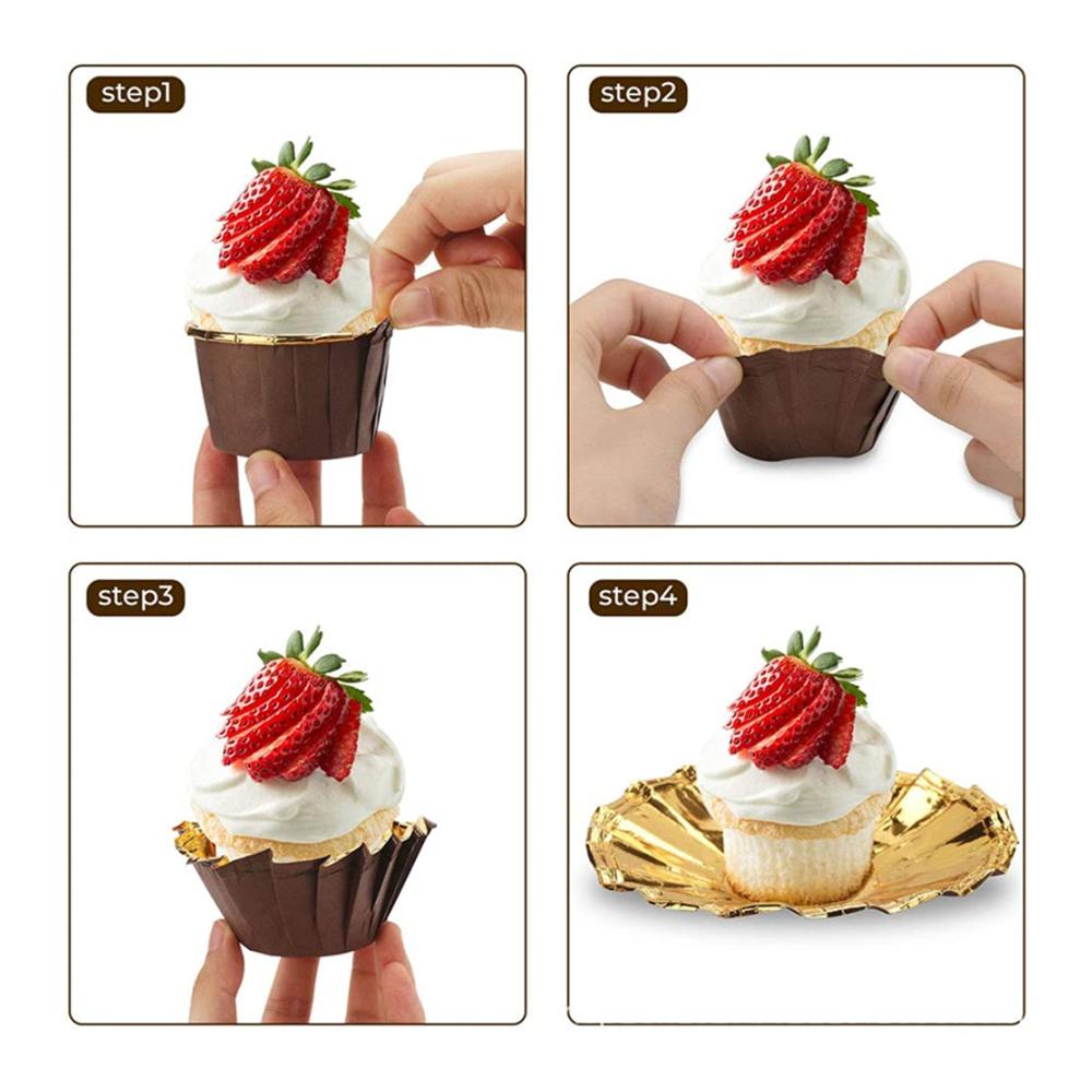 Premium Einweg-Backbecher Set 100 Stück Mini Muffins Papierförmchen aus Aluminium-Folien für perfekte Cupcakes - Ideale Cupcake Formen für Geburtstage Hochzeiten & Partys - Braun/Rot 4x7x5 cm