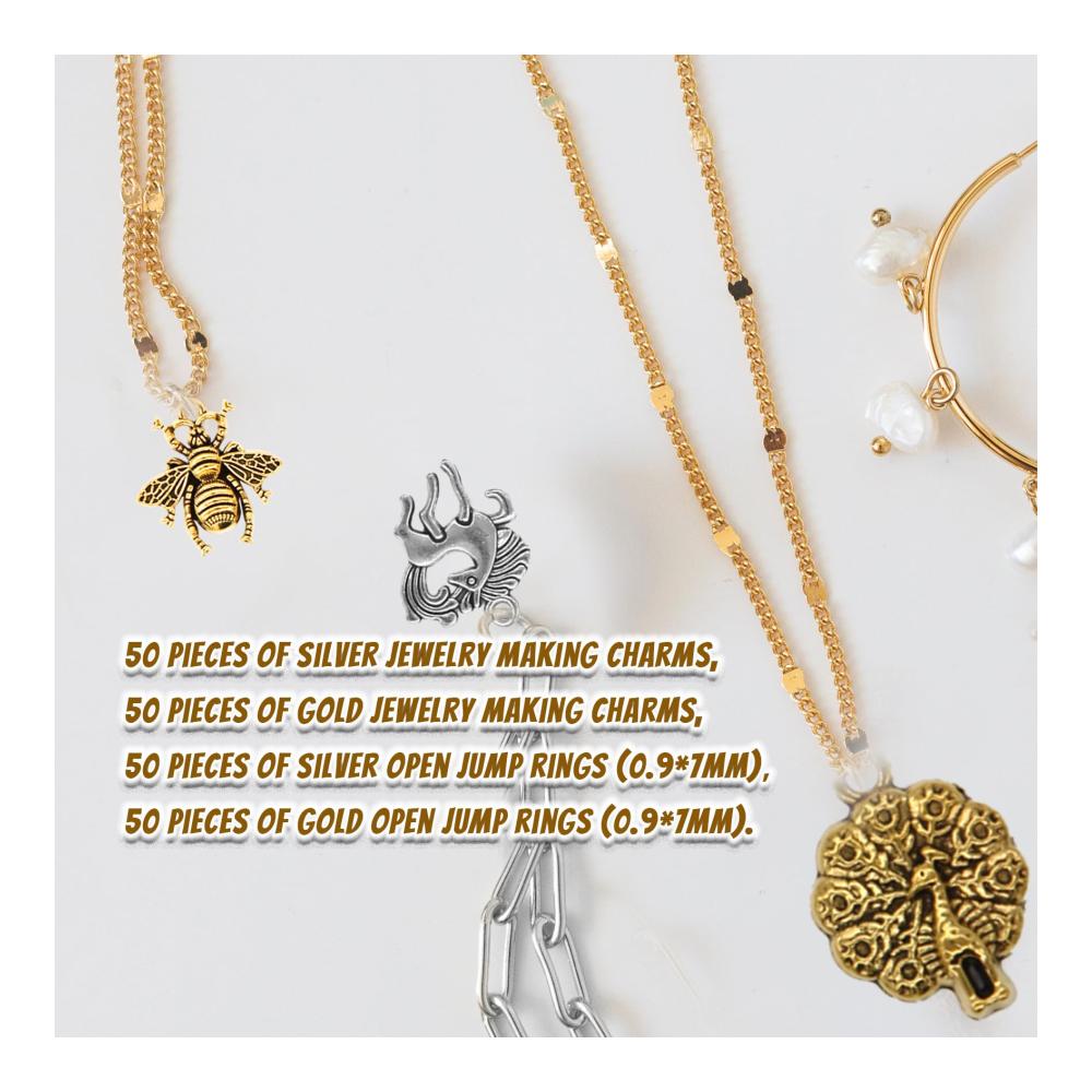 DIY Schmuckherstellungs-Sets Charms Anhänger mit Open Jump Rings für Armband Halskette und Ohrschmuck. Perfekt für Weihnachts- und Urlaubsdekorationen! 200 Stück in Silber & Gold