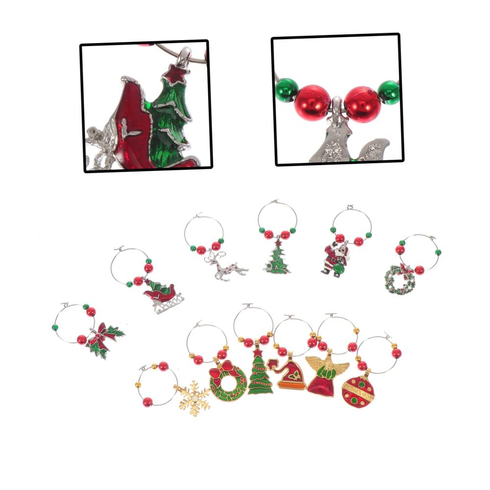 Weihnachtszauber im Glas - 12er Set Weinglasringe & -anhänger aus Silikon & Legierung. Individuelle Weinidentifikatoren für die Feiertage! Premium-Geschenk für Weinliebhaber