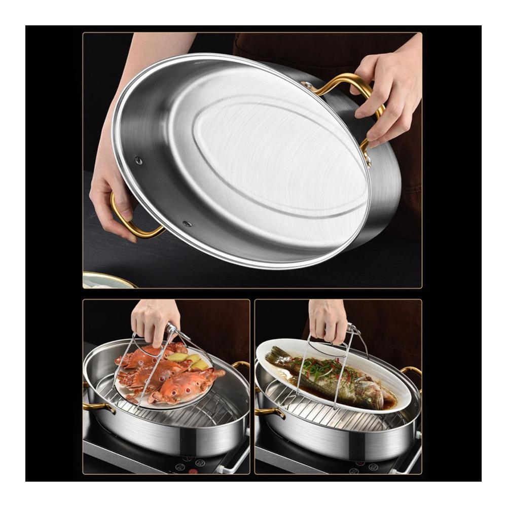Hochwertiger Fisch-Dampfgarer aus 304 Edelstahl | Ovaler Dampftopf mit Keramikpfannendeckel und Gestell | Ideal für Meeresfrüchte und mehr | Gesunde Mahlzeiten leicht gemacht