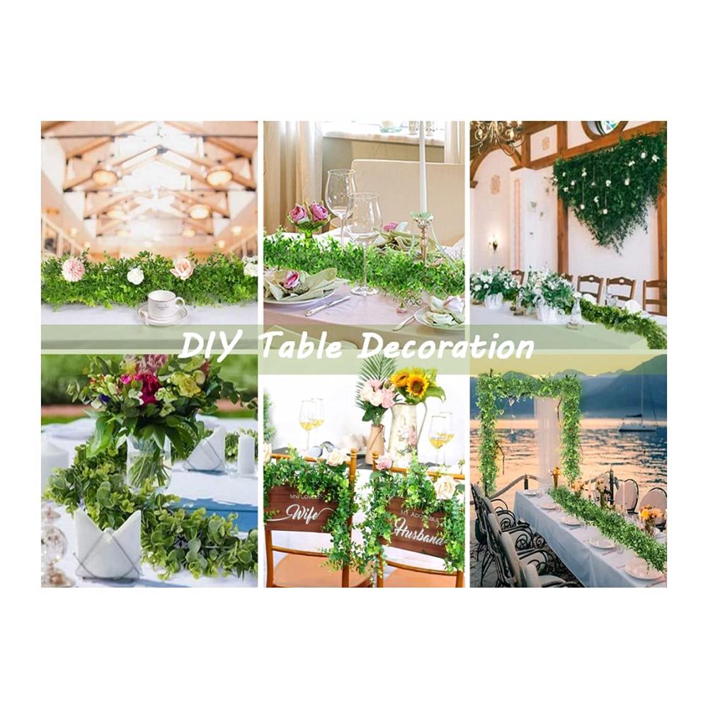 2er Set Kunststoff Eukalyptus Pflanzen - Hängende Rebe & Girlande für Hochzeit Garten Küche & Büro Dekoration - Inklusive 2 Haken